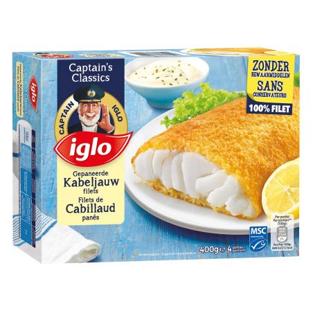 IGLO 4 FILETS CABILLAUD PANE 400GR